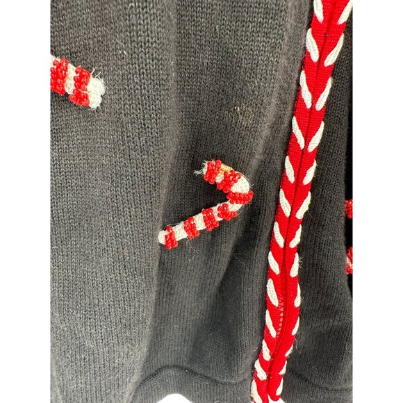 Berek VTG Christmas Sweater Womens Size M‎ Candy Canes Holiday Beaded Grannycore - Picture 3 of 11